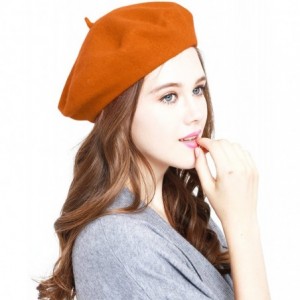 Berets Winter 100% Wool Warm French Art Basque Beret Tam Beanie Hat Cap - Orange - CU12MAOZQYQ $23.82