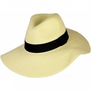 Sun Hats UPF 50+ Summer Large Brim Straw Panama Sun Hat for Women- Adjustable Boho Fedora with Band - Sand - C318E55ONIS $51.55