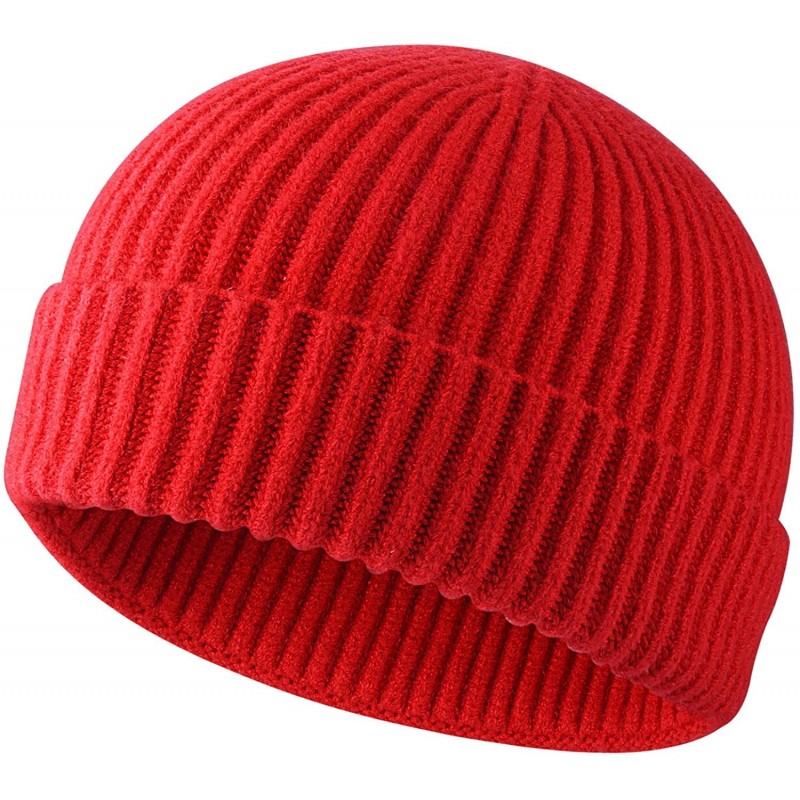 Skullies & Beanies Swag Wool Knit Cuff Short Fisherman Beanie for Men Women- Winter Warm Hats - 1shorter Style Red - C1192DZ3...
