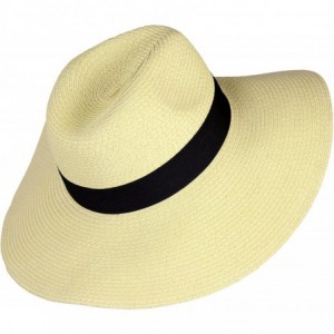 Sun Hats UPF 50+ Summer Large Brim Straw Panama Sun Hat for Women- Adjustable Boho Fedora with Band - Sand - C318E55ONIS $52.14