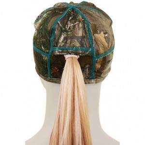 Skullies & Beanies Ladies Camo Beanie with Ponytail Hole - Realtree Xtra/Teal - CW18C70KDK7 $25.17