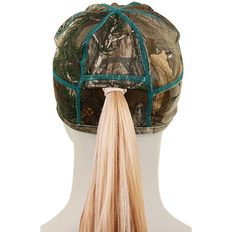 Skullies & Beanies Ladies Camo Beanie with Ponytail Hole - Realtree Xtra/Teal - CW18C70KDK7 $23.02