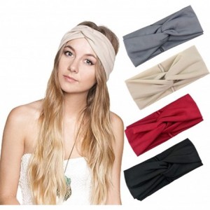Headbands 4 Pack Turban Headbands for Women Hair Vintage Flower Printed Cross Elastic Head Wrap - C81922S95CY $26.31