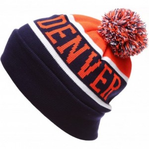 Skullies & Beanies USA Favorite City Cuff Winter Knitted Pom Pom Beanie Hat. - Denver-navyorange - CA186ZD85X8 $13.35