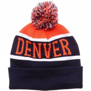 Skullies & Beanies USA Favorite City Cuff Winter Knitted Pom Pom Beanie Hat. - Denver-navyorange - CA186ZD85X8 $23.50