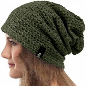 Berets Womens Knit Slouchy Beanie Ribbed Baggy Skull Cap Turban Winter Summer Beret Hat - Comb Green - CO198CEIYCD $24.95