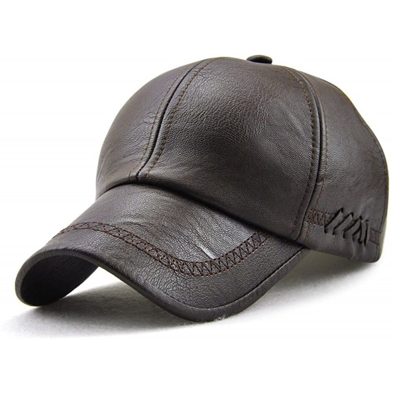 Baseball Caps PU Leather Baseball Cap Casquette Flat Hat European and American Retro Style for Men - Dark Coffee_1 - CK187Q8O...