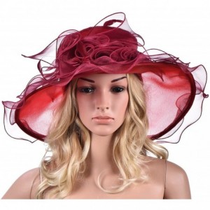 Sun Hats Womens Flower Kentucky Derby Wide Brim Church Dress Sun Hat A341 - Wine - CL12EG43H0R $48.69
