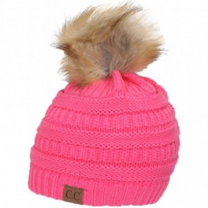 Skullies & Beanies Cable Knit Faux Fur Pom Pom Beanie Hat - New Candy Pink - C812NYZ08A9 $27.07