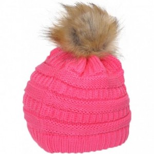 Skullies & Beanies Cable Knit Faux Fur Pom Pom Beanie Hat - New Candy Pink - C812NYZ08A9 $28.51