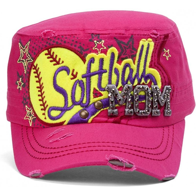Baseball Caps Softball Mom Distressed Adjustable Cadet Cap - Hot Pink - CJ11O29EL3T $27.02