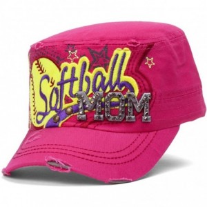 Baseball Caps Softball Mom Distressed Adjustable Cadet Cap - Hot Pink - CJ11O29EL3T $25.81