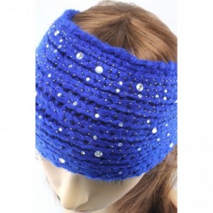 Skullies & Beanies Women Fashion Crochet Rhinestone Headband Knitted Hat Cap Headwrap Band - Dark Blue - CE187INONON $22.71