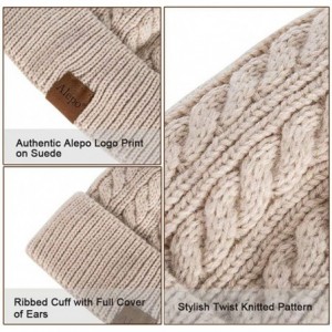 Skullies & Beanies Womens Winter Beanie Hat- Warm Fleece Lined Knitted Soft Ski Cuff Cap with Pom Pom - Black+soft Gray - CE1...