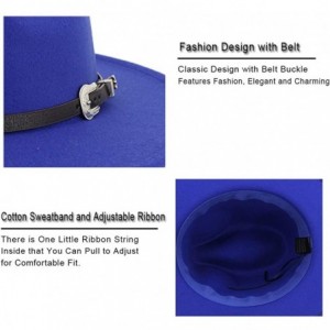 Fedoras Men & Women's Classic Wide Brim Felt Fedora Panama Hat with Belt Buckle - Royal Blue - CV18W8EHIYE $25.83