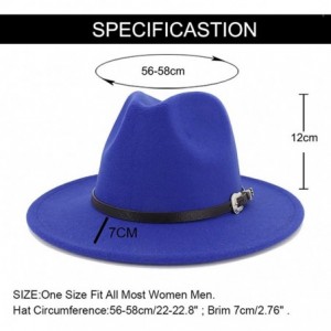 Fedoras Men & Women's Classic Wide Brim Felt Fedora Panama Hat with Belt Buckle - Royal Blue - CV18W8EHIYE $27.57