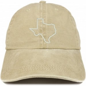 Baseball Caps Texas State Outline Embroidered Washed Cotton Adjustable Cap - Khaki - C3185LTHW3N $39.86