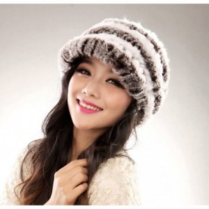 Skullies & Beanies Women's Real Rex Rabbit Fur Peaked Caps Hats Spiral Winter Warmer Ears Hat - Coffee & White - C411FGXY13F ...