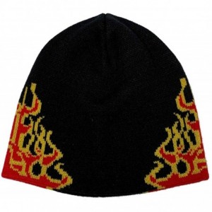 Skullies & Beanies Flame Fire Design Cuffless Beanie Hat Ski Beanie Hat - Black / Red Wall - CQ18UMZT8IQ $22.48