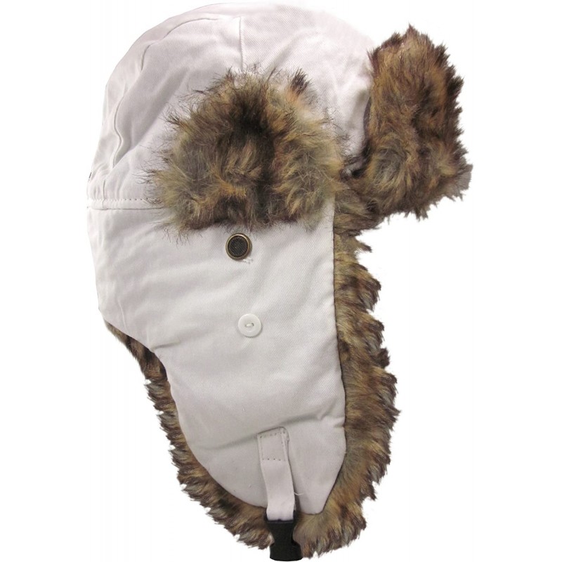 Bomber Hats Trooper Ear Flap Cap w/Faux Fur Lining Hat - White W/ Brown Fur - C7118GZ2L41 $36.62