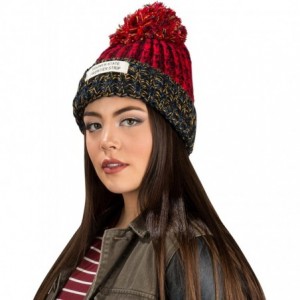 Skullies & Beanies Unisex Echo Color Tone Knit Slouchy Pompom Beanie Beret Winter Ski Korea Hat - Red - CS12BQ80HI1 $27.79