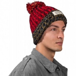Skullies & Beanies Unisex Echo Color Tone Knit Slouchy Pompom Beanie Beret Winter Ski Korea Hat - Red - CS12BQ80HI1 $24.35