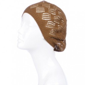 Berets Womens Crochet Flower Beanie Hats Lightweight Cutout Knit Beret Fashion Cap - Khaki Mini Squares - CX12LCQ7LDL $21.84