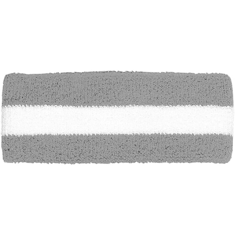 Headbands Cotton Terry Cloth Stretchy Stripe Sports Headband - Grey White - CD187GLOAAM $22.34