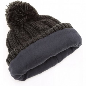Skullies & Beanies Winter Oversized Cable Knitted Pom Pom Beanie Hat with Fleece Lining. - Dark Grey - CH186MRU5OI $27.92