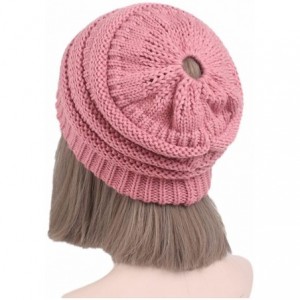 Skullies & Beanies Ponytail Messy BeanieTail Knit Bun Hat Cable Knit Hat Winter Baggy Wool Skull Cap - Red - CE187DK4KE4 $21.68