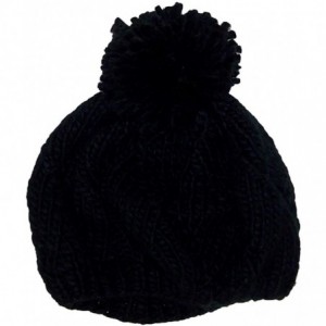 Berets Hand Knit Solid Color Twist Knit Winter Beret W/Large Pom Pom(One Size) - Black - CA11P3DFK9R $19.53