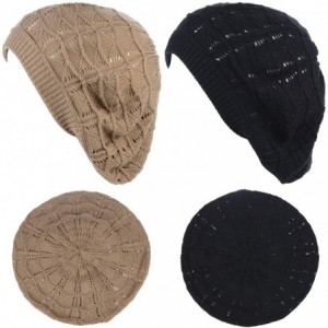 Berets Chic Soft Knit Airy Cutout Lightweight Slouchy Crochet Beret Beanie Hat - 2-packdk.beige & Black - CG18LEHXWAA $31.50