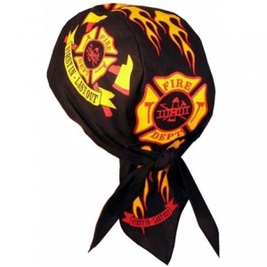 Skullies & Beanies Skull Cap Biker Caps Headwraps Doo Rags - Fire Department on Black - C312ELHMSP9 $24.35