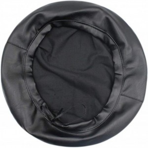 Berets Women PU Leather French Black Beret Hat Causal Beanie Hat - Black - CJ18KMRAGUQ $27.71