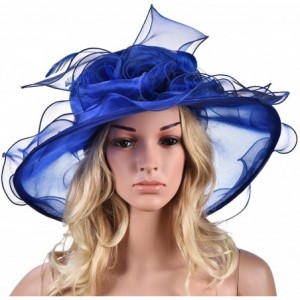 Sun Hats Womens Flower Kentucky Derby Wide Brim Church Dress Sun Hat A341 - Royal Blue - CH12EG43GC1 $49.21