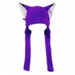 Skullies & Beanies Fleece Fox Ears Beanie Hat with Straps - Purple - CH18GOU788H $52.83