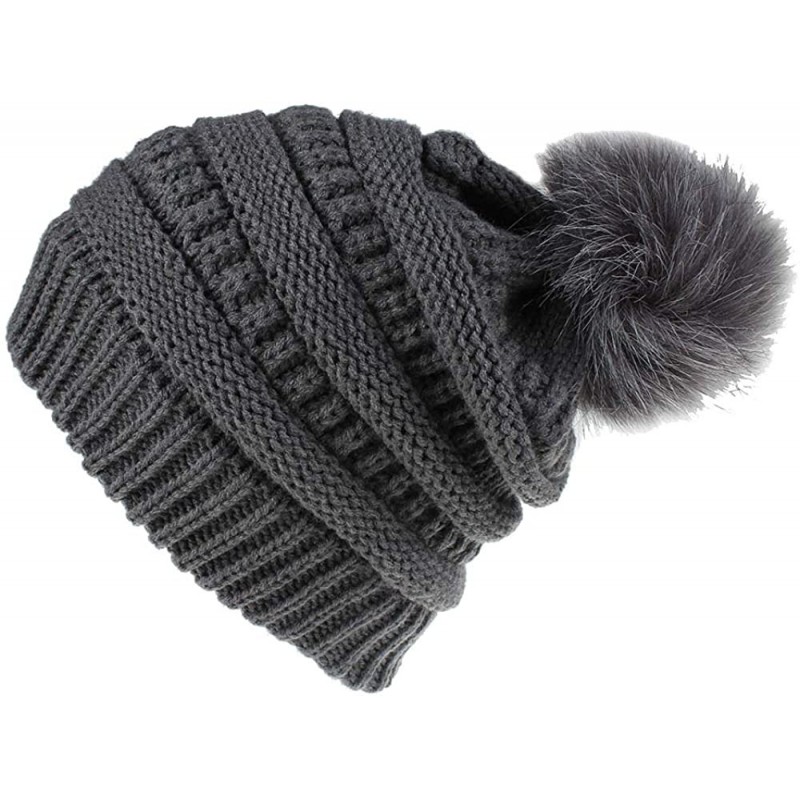 Skullies & Beanies Knit Beanie Skull Cap Thick Fleece Lined Soft & Warm Chunky Beanie Hats or Scarf for Women Daily - E - Dar...
