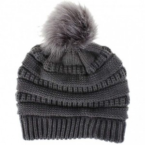 Skullies & Beanies Knit Beanie Skull Cap Thick Fleece Lined Soft & Warm Chunky Beanie Hats or Scarf for Women Daily - E - Dar...