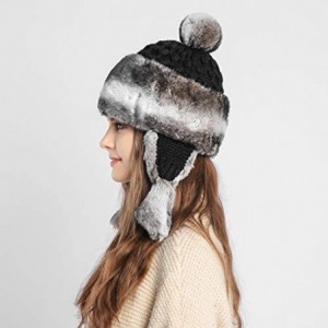 Bomber Hats Knitted Trapper Russian Aviator Trooper - Grey White - C218WWH7L7W $23.18
