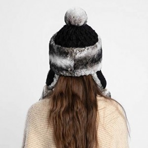 Bomber Hats Knitted Trapper Russian Aviator Trooper - Grey White - C218WWH7L7W $23.18