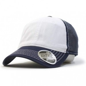 Baseball Caps Washed Cotton Unstructured Soft Mesh Adjustable Trucker Baseball Cap - Navy/White/Navy - CK12N2EHT2R $28.34