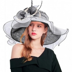 Sun Hats Women Kentucky Derby Church Hat Organza Flower Wide Brim Fascinator Hats for Wedding Tea Party- Dual-use - CW194XG3X...