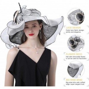 Sun Hats Women Kentucky Derby Church Hat Organza Flower Wide Brim Fascinator Hats for Wedding Tea Party- Dual-use - CW194XG3X...