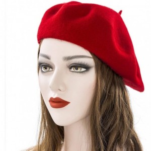 Berets Women Wool Beret Hat Solid Color French Style Warm Cap - Red - C218LRXSK6Z $28.16