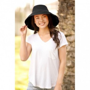 Sun Hats Women's Summer Cotton Wide Fold-Up Brim Beach Sun Hat - Black - C712NSB3FT4 $25.99