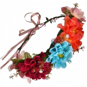 Headbands Beautiful Women's Floral Crown Hair Accessory Flower Crown Flower Headband - Orange Blue Red - C818NG9W6A6 $21.06