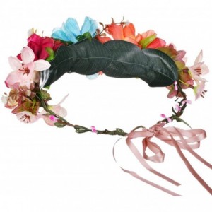 Headbands Beautiful Women's Floral Crown Hair Accessory Flower Crown Flower Headband - Orange Blue Red - C818NG9W6A6 $20.02