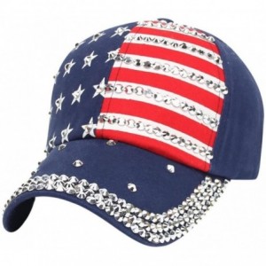 Baseball Caps Women Men Baseball Cap Rhinestone Star Stripe Snapback Hip Hop Flat Hat Adjustable (Navy) - CD18284OIX7 $18.13
