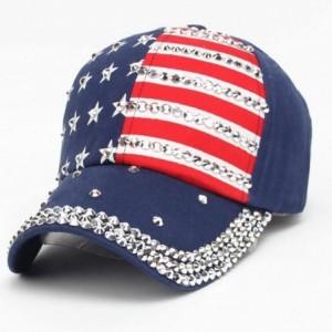 Baseball Caps Women Men Baseball Cap Rhinestone Star Stripe Snapback Hip Hop Flat Hat Adjustable (Navy) - CD18284OIX7 $20.49