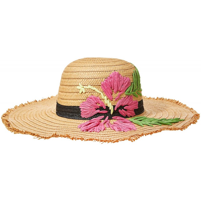 Sun Hats Women's Floppy Hat with Hibiscus Embroidery - Tan - CY18OOZ8QDL $66.36